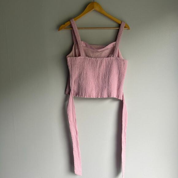 Anthropologie Smocked Pink Bow Tie Back Womens Large Gauzy Dollcore Princess - Picture 8 of 11